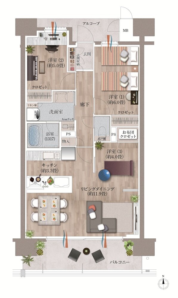 デュオヒルズ麓山ザ・レジデンス 間取り Bタイプ(ブルームシーズン以降予告)