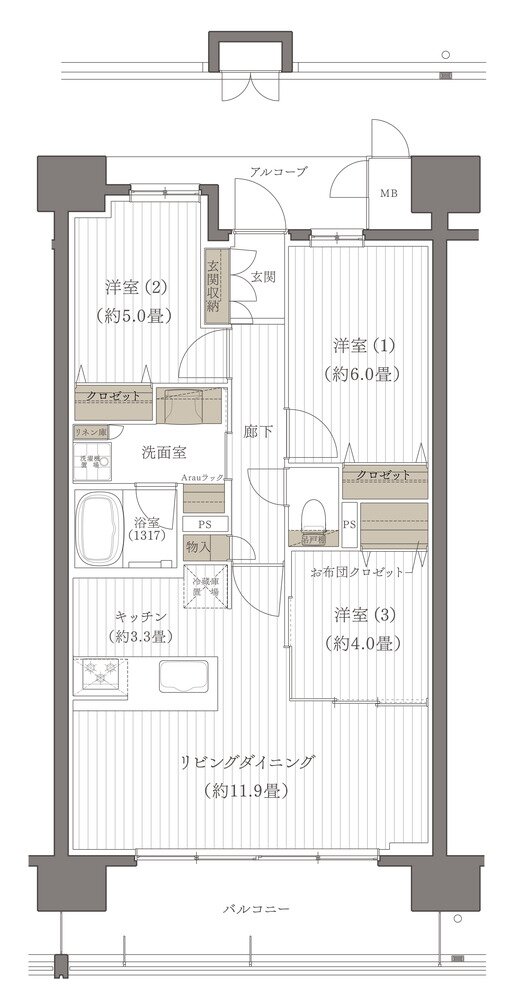 デュオヒルズ麓山ザ・レジデンス 間取り Bタイプ（ウィンターシーズン以降）
