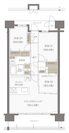 デュオヒルズ麓山ザ・レジデンス 間取り Bタイプ（ウィンターシーズン以降）