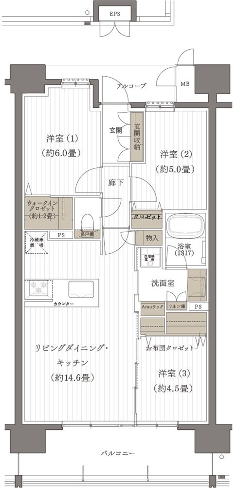 デュオヒルズ麓山ザ・レジデンス 間取り C2タイプ（先着順）
