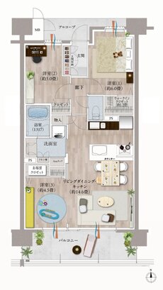 デュオヒルズ麓山ザ・レジデンス 間取り C3タイプ（グレースシーズン以降）