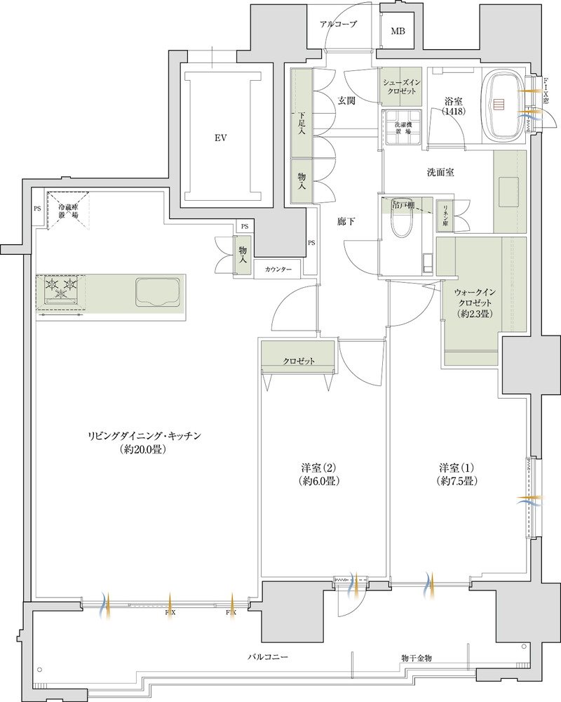 デュオヒルズ上通町 間取り Fタイプ（第1期3次以降）