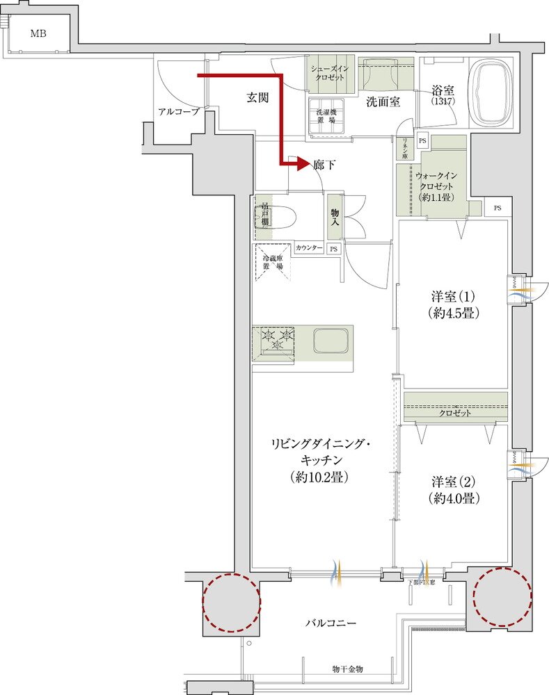 デュオヒルズ上通町 間取り B2タイプ(先着順)