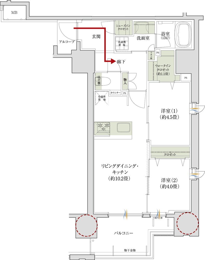 デュオヒルズ上通町 間取り B2タイプ(第1期2次)