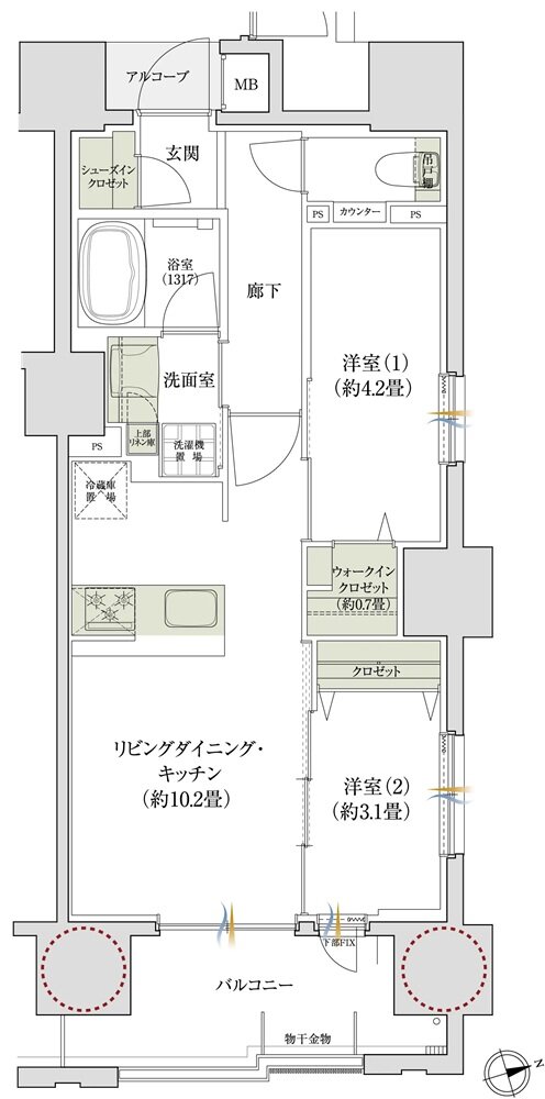 デュオヒルズ上通町 間取り Dタイプ(第2期4次)