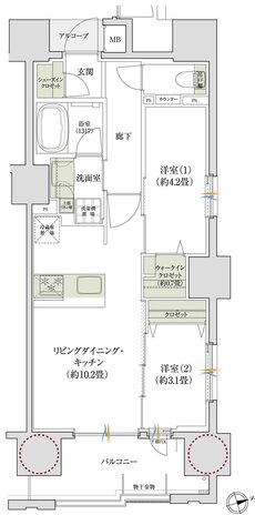 デュオヒルズ上通町 間取り Dタイプ（第1期4次以降）