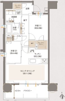 レーベン草加 CROWNEL 間取り A type