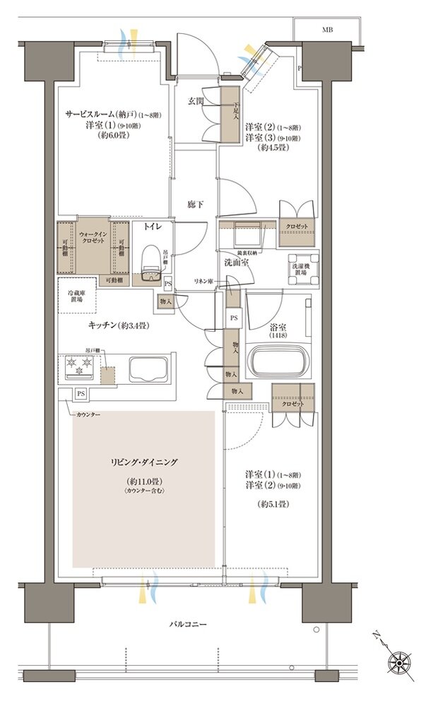 Brillia(ブリリア) 八王子 River Terrace 間取り D1 Type