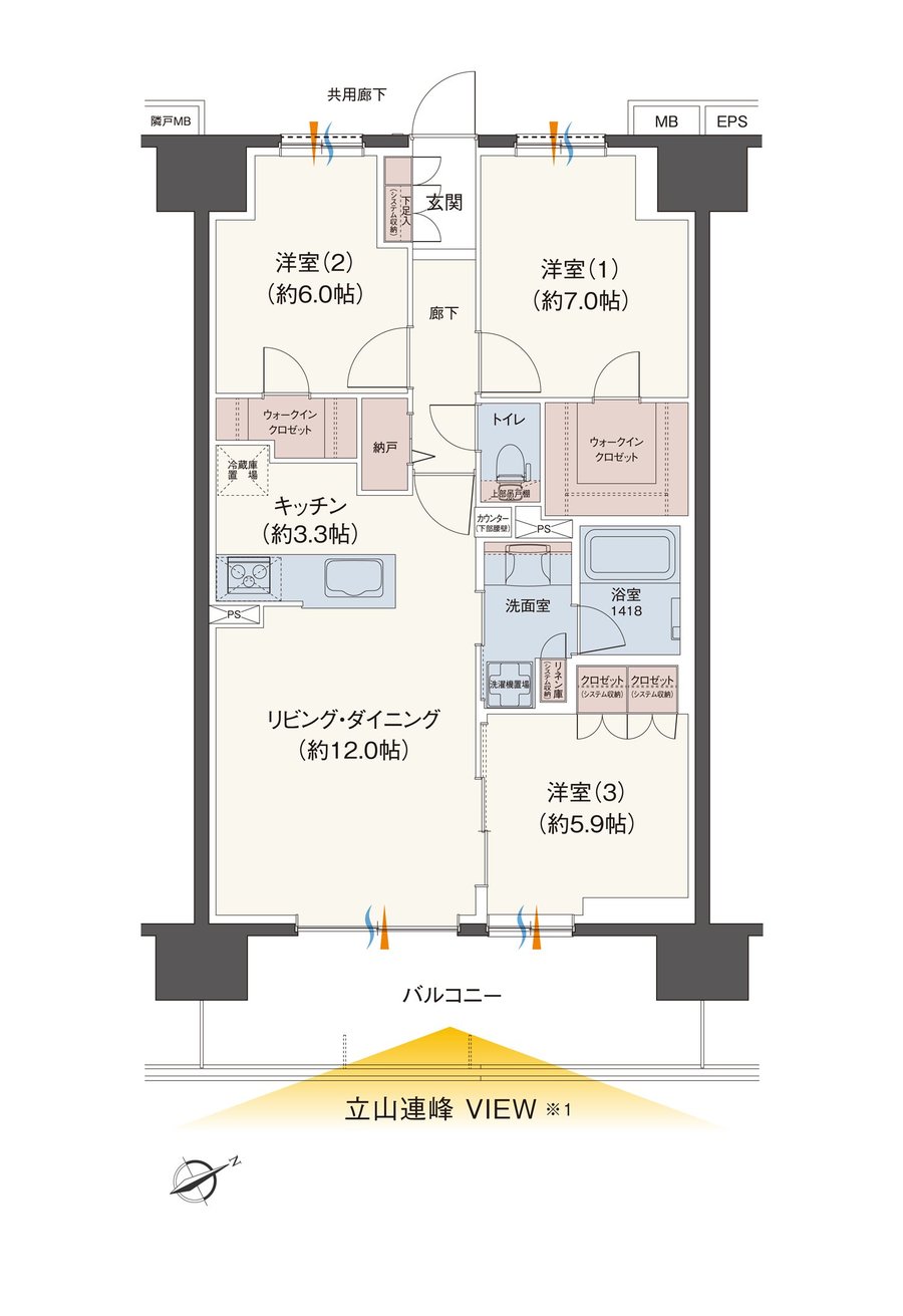 レーベン富山駅北VISIONISTA 間取り E type