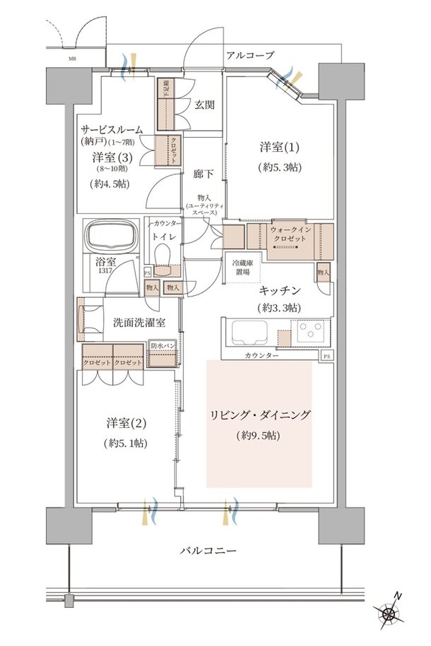 ジオ東灘青木 間取り E type