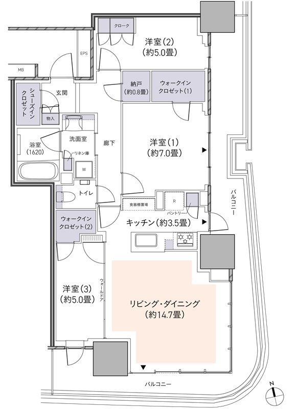 パークタワー柏の葉キャンパス 間取り S84Jtタイプ