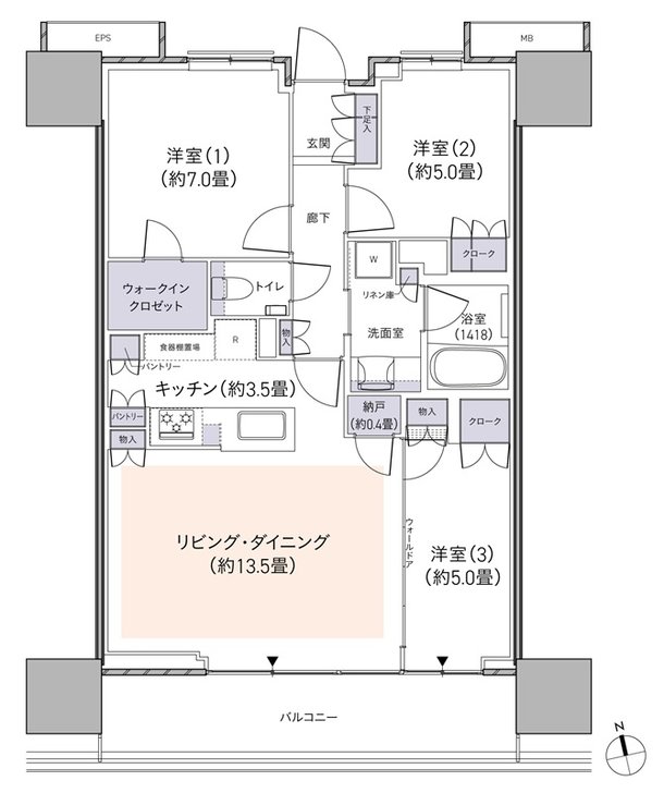 パークタワー柏の葉キャンパス 間取り S76Ftタイプ