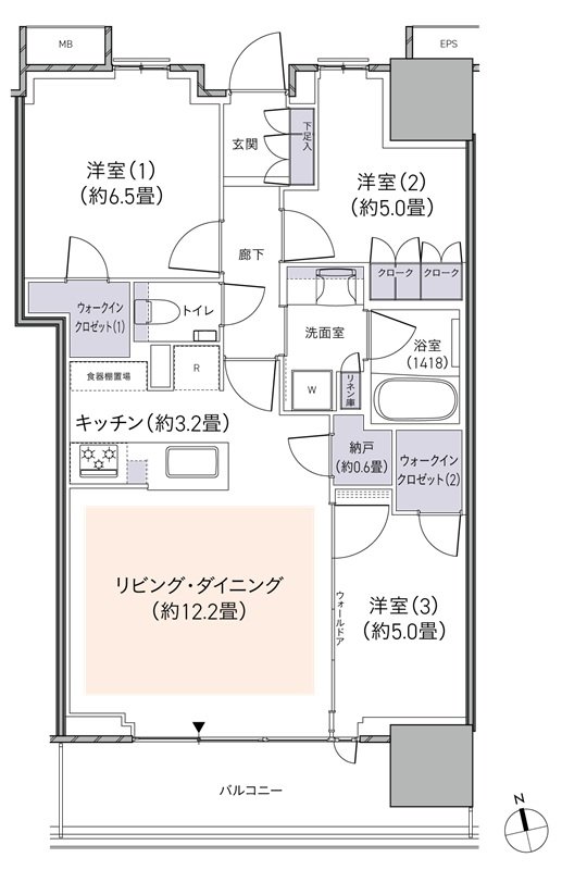 パークタワー柏の葉キャンパス 間取り S70Btタイプ