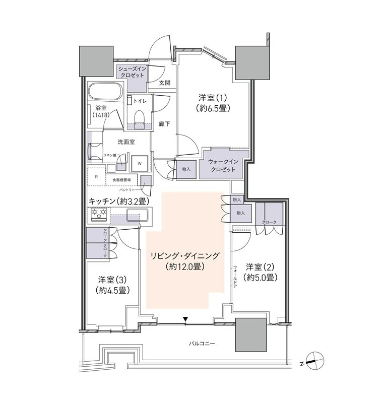 パークタワー柏の葉キャンパス 間取り W72Eタイプ