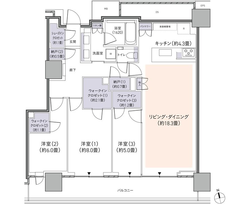 パークタワー柏の葉キャンパス 間取り P-S100Ltタイプ