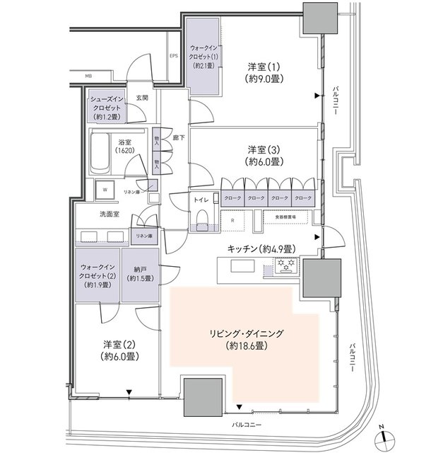 パークタワー柏の葉キャンパス 間取り P-S105Rtタイプ