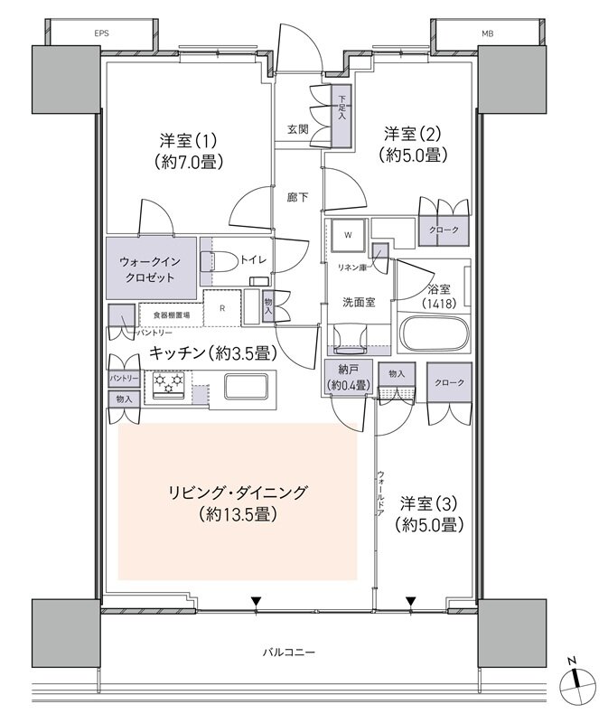 パークタワー柏の葉キャンパス 間取り S76Fタイプ