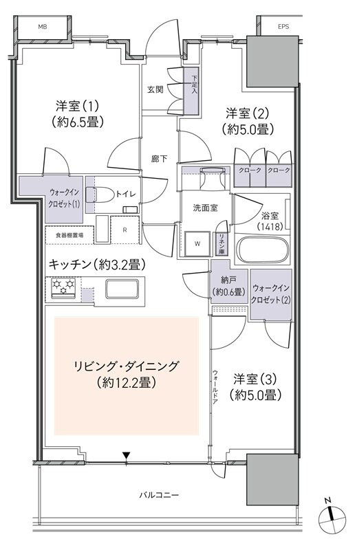 パークタワー柏の葉キャンパス 間取り S70Bタイプ