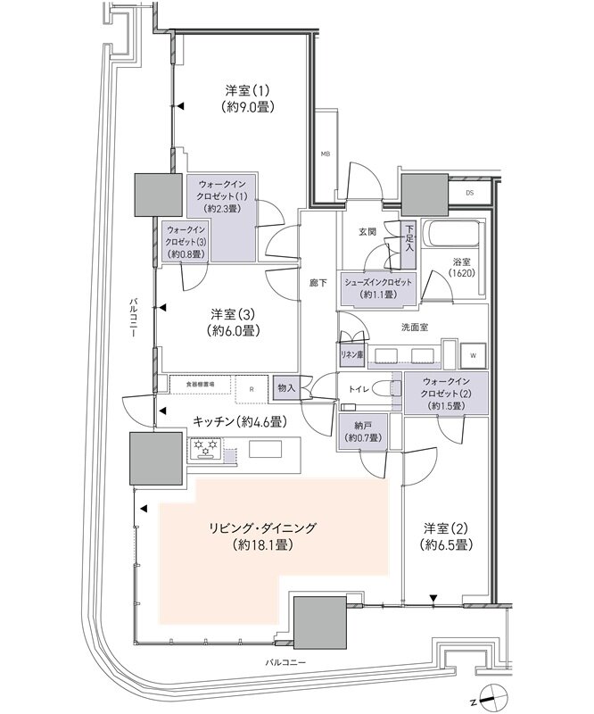 パークタワー柏の葉キャンパス 間取り P-W103Qtタイプ