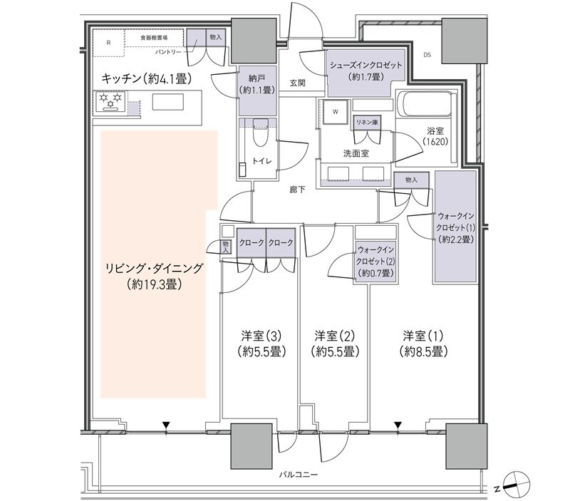 パークタワー柏の葉キャンパス 間取り P-W101Mtタイプ