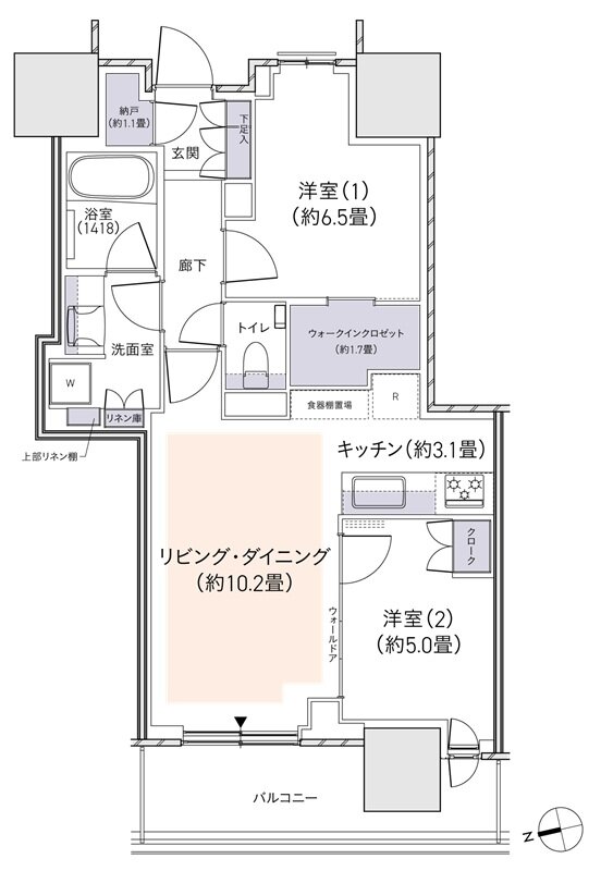 パークタワー柏の葉キャンパス 間取り W60Fタイプ