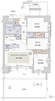 プレサンス ロジェ 長居公園リーフォリア 間取り Egタイプ