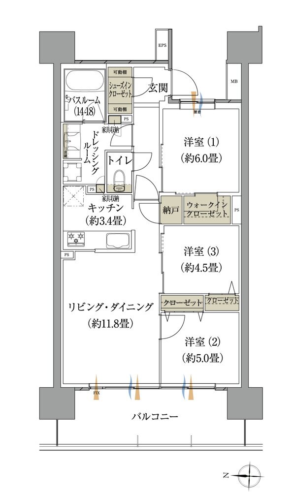 ザ・レジデンス松本深志 間取り Fタイプ（アルプスアリーナ）