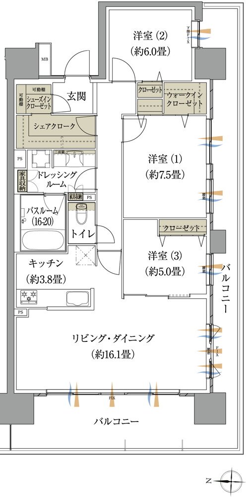 ザ・レジデンス松本深志 間取り Hタイプ（アルプスアリーナ）