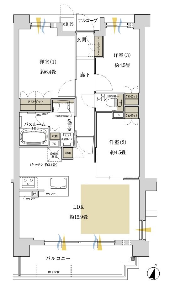 ワコーレ神戸上筒井通レジデンス 間取り F type