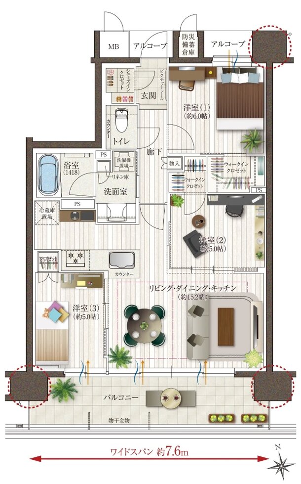 レ・ジェイド西宮ミッドプレイス 間取り D TYPE[家具レイアウトプラン]