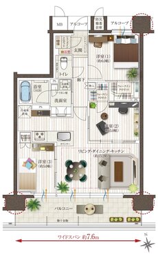 レ・ジェイド西宮ミッドプレイス 間取り D TYPE[家具レイアウトプラン]