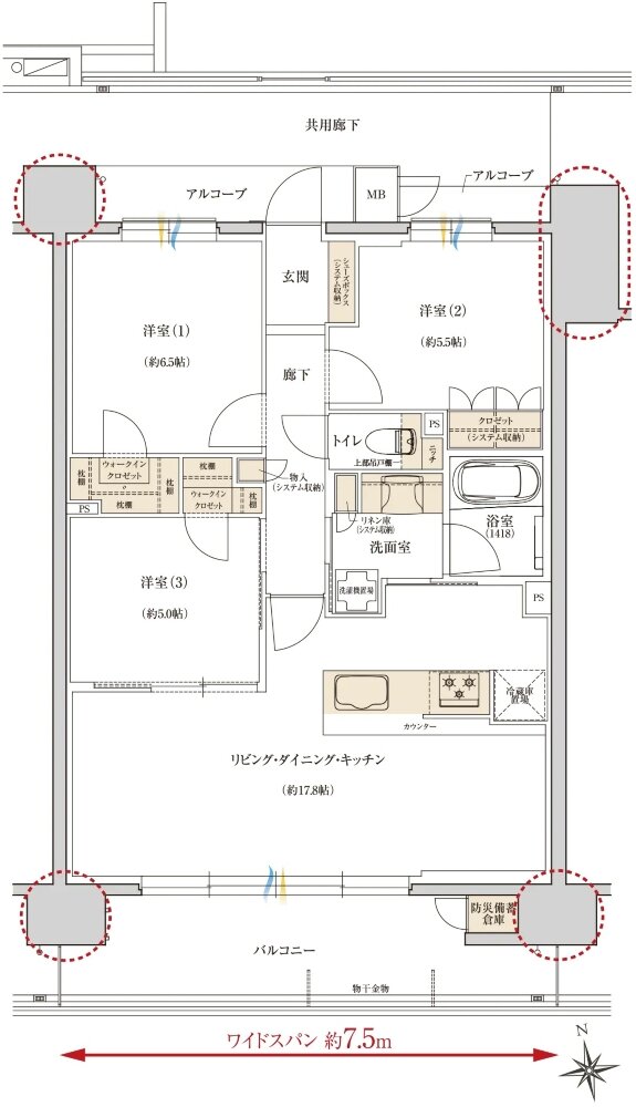 レ・ジェイド西宮ミッドプレイス 間取り E TYPE