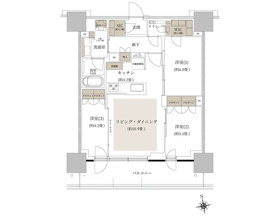 ルネタワー八王子 間取り 70F1 TYPE