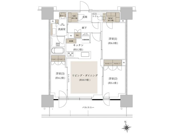 ルネタワー八王子 間取り 70F1 TYPE
