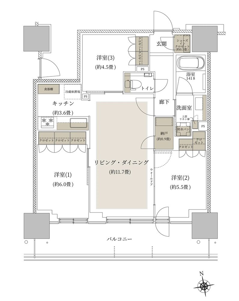 ルネタワー八王子 間取り 70E1 TYPE