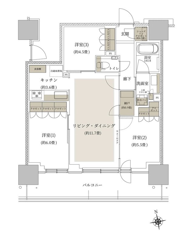 ルネタワー八王子 間取り 70E1 TYPE