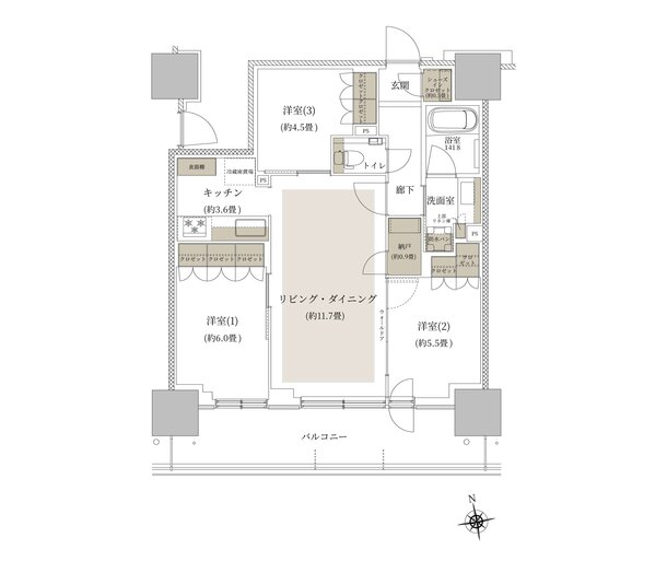 ルネタワー八王子 間取り 70E1 TYPE