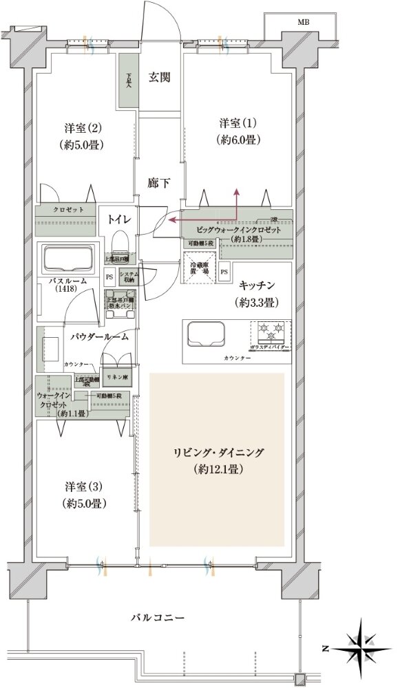 ヴェレーナグラン府中美好 間取り AE TYPE(第3期1次予告住戸)