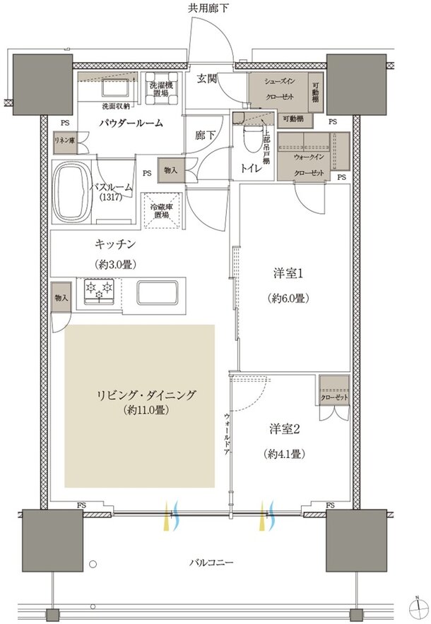 プレミストタワー船橋 間取り 55B-1 type