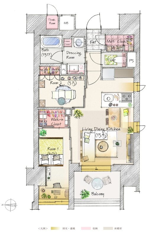 SOLTIA WEST CITY FRONT(ソルティア ウエストシティ フロント) 間取り B1タイプ(2~13階)