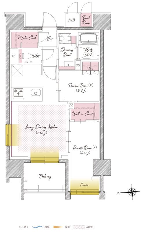 SOLTIA WEST CITY FRONT(ソルティア ウエストシティ フロント) 間取り A1タイプ(2~13階)