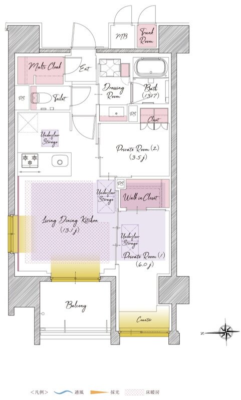 SOLTIA WEST CITY FRONT（ソルティア ウエストシティ フロント） 間取り A2タイプ（14・15階）