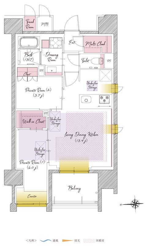 SOLTIA WEST CITY FRONT(ソルティア ウエストシティ フロント) 間取り B2タイプ(14・15階)