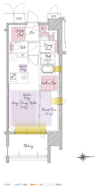 SOLTIA WEST CITY FRONT(ソルティア ウエストシティ フロント) 間取り E2タイプ(14・15階)