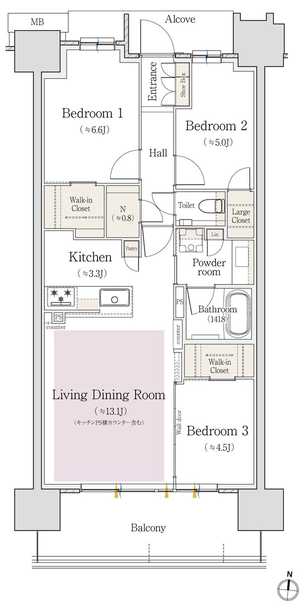 プラウド白壁コート 間取り Bタイプ