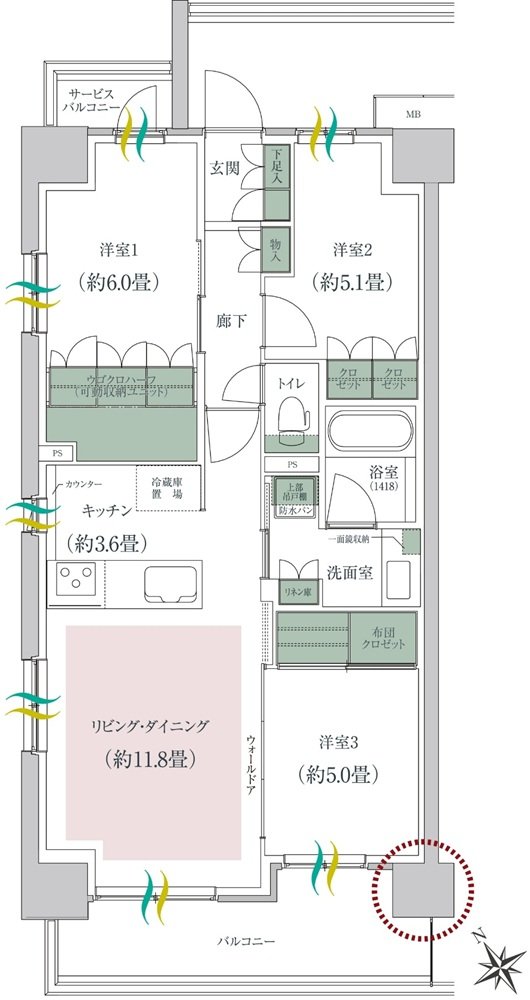 ルネ成田サングランデ 間取り O type