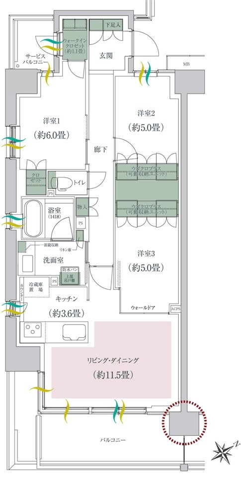 ルネ成田サングランデ 間取り K type