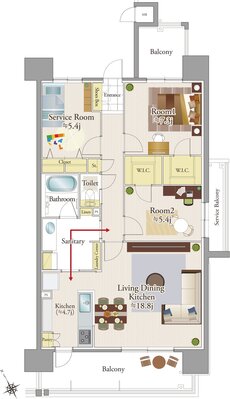 （仮称）リコット東岡崎フロントPROJECT 間取り D2 type