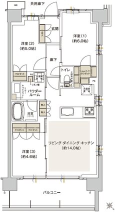 ファインシティ横濱鶴見 間取り J type