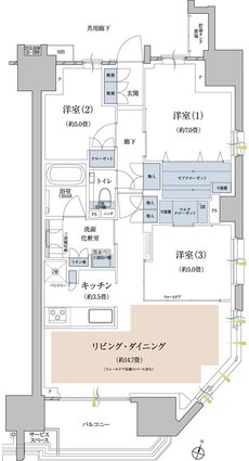 プラウド高津 間取り C type（7～15階）